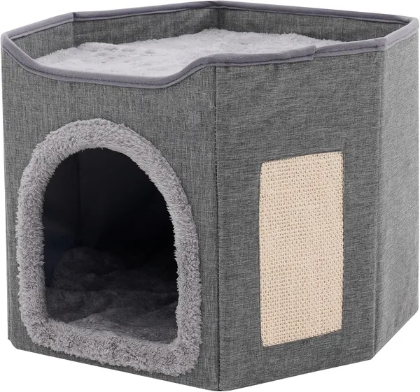 Faltbares Katzenhaus mit Kratzbrett doppelstöckig