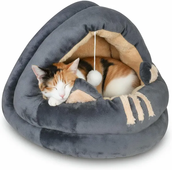 Katzenohren-Zelt Kuschelhöhle mit hängendem Spielball