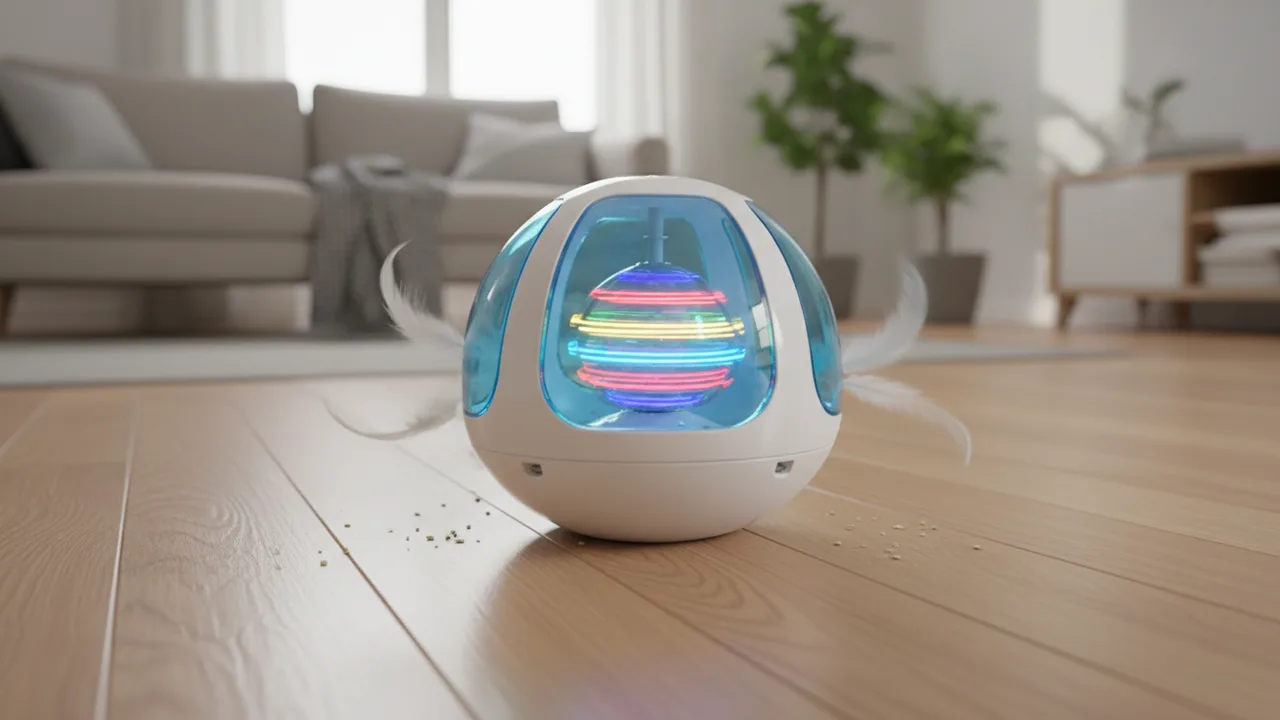Automatisches rotierendes Ball-Katzenspielzeug auf dem Boden