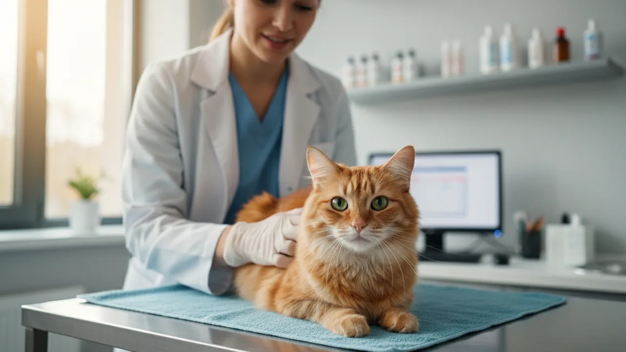 Tierärztin untersucht eine Katze auf dem Behandlungstisch